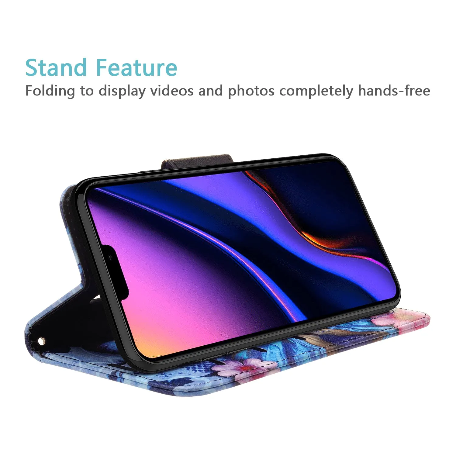 Apple iPhone 11 Pro Max Case, iPhone 11 Pro Max Wallet Case, Wrist Strap Pu Leather Wallet Case [Kickstand] with ID & Credit Card Slots - Blue Butterfly