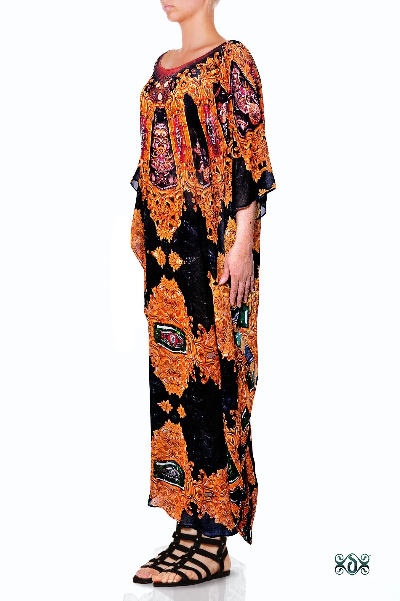 AURUM 79 Deep Golden Ornate Devarshy Long Embellished Kaftan - 1116A