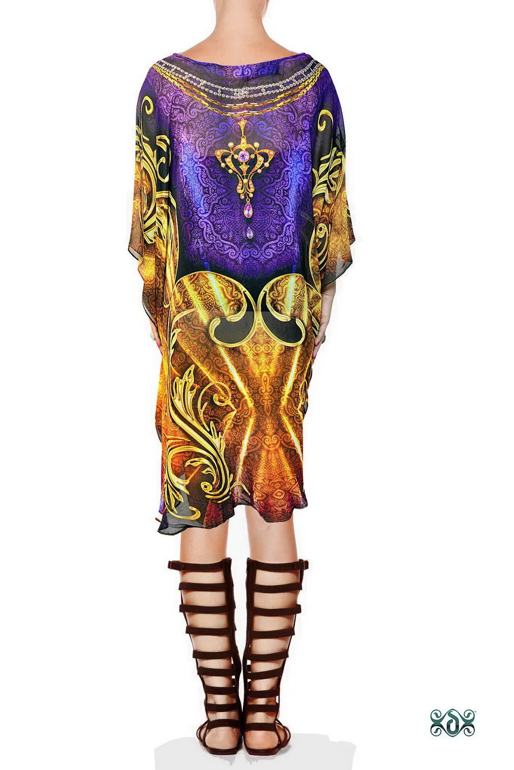 AURUM 79 Vibrant Ornate Contrast Devarshy Short Georgette Kaftan - 1105A