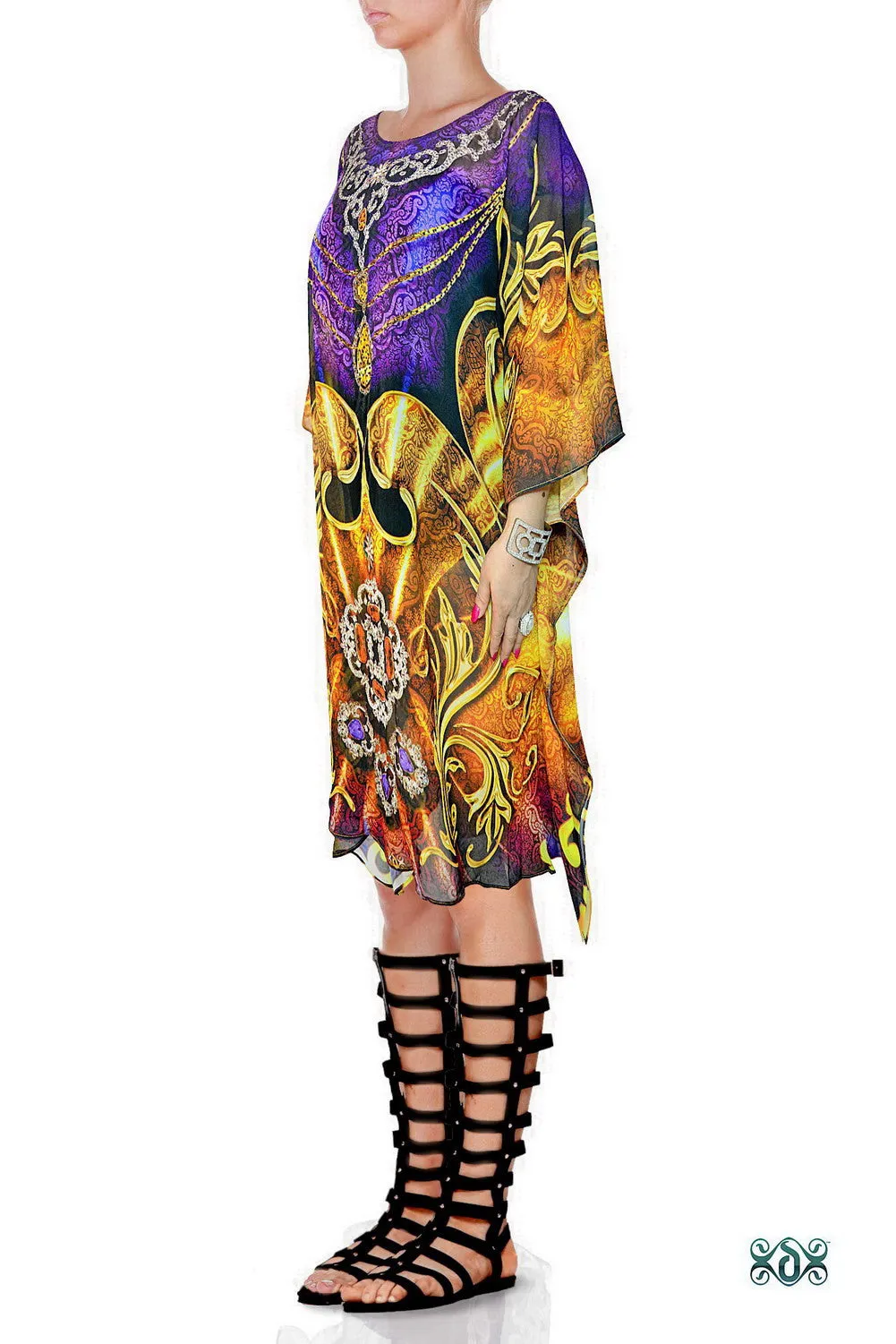 AURUM 79 Vibrant Ornate Contrast Devarshy Short Georgette Kaftan - 1105A