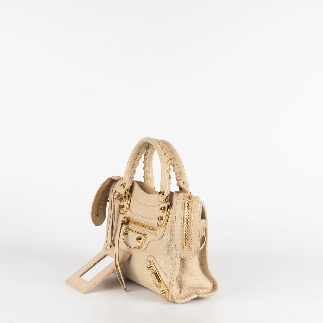 Balenciaga Beige Leather Mini Classic Metallic Edge City Bag