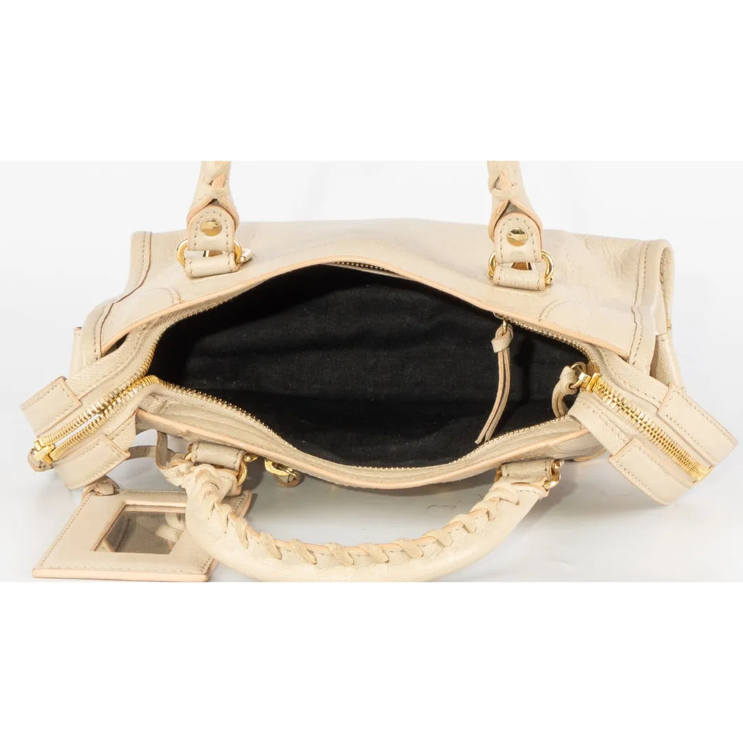 Balenciaga Beige Leather Mini Classic Metallic Edge City Bag