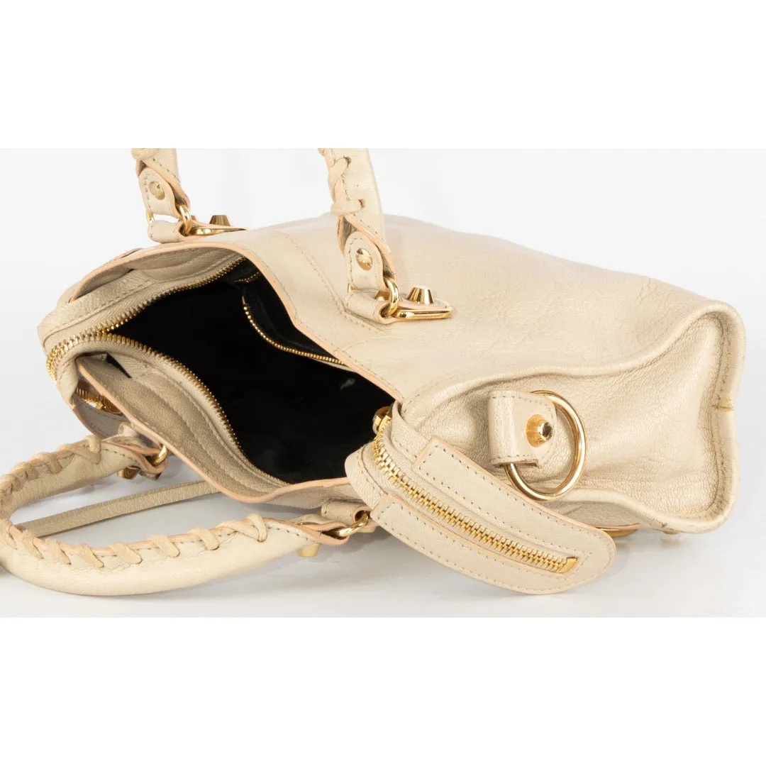 Balenciaga Beige Leather Mini Classic Metallic Edge City Bag