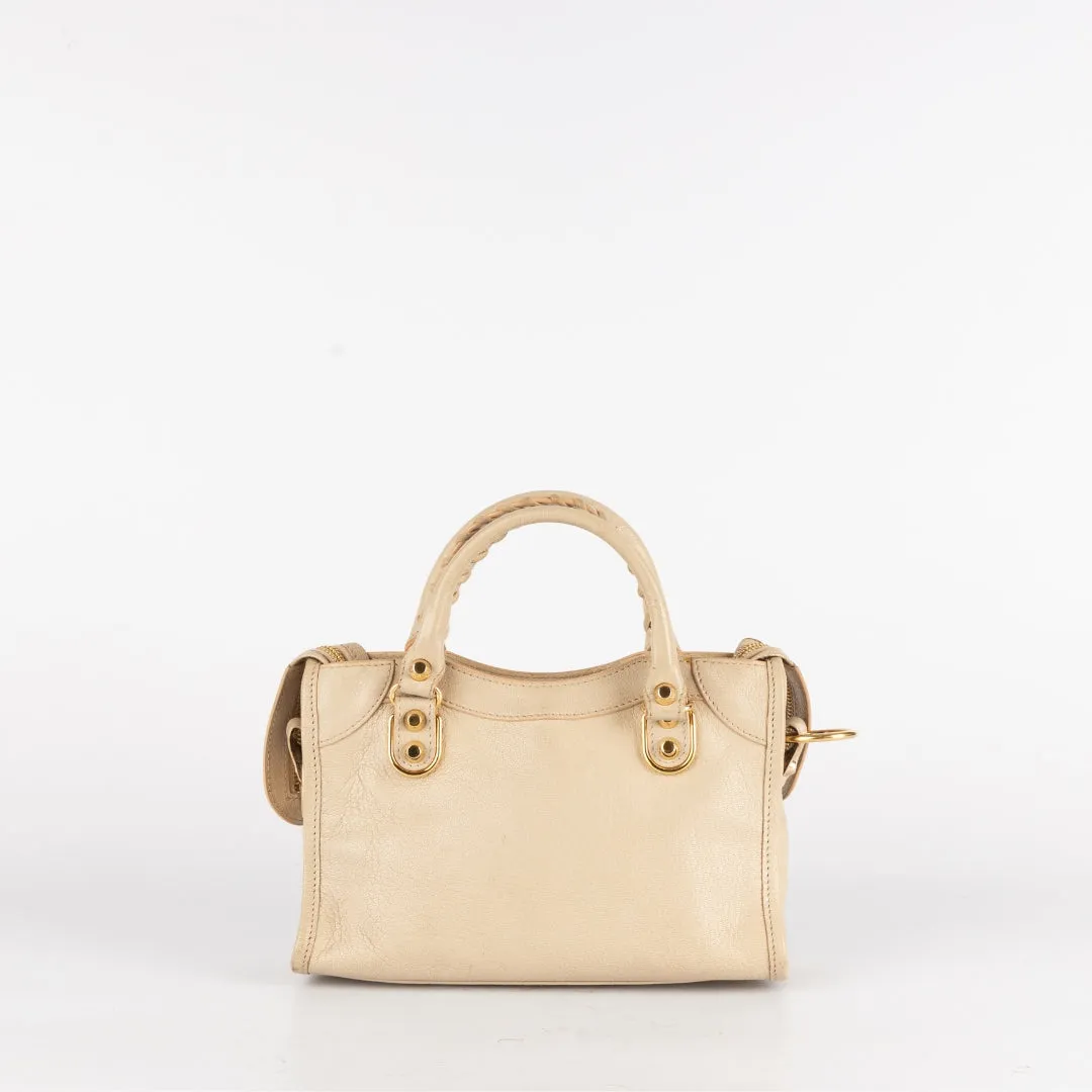 Balenciaga Beige Leather Mini Classic Metallic Edge City Bag