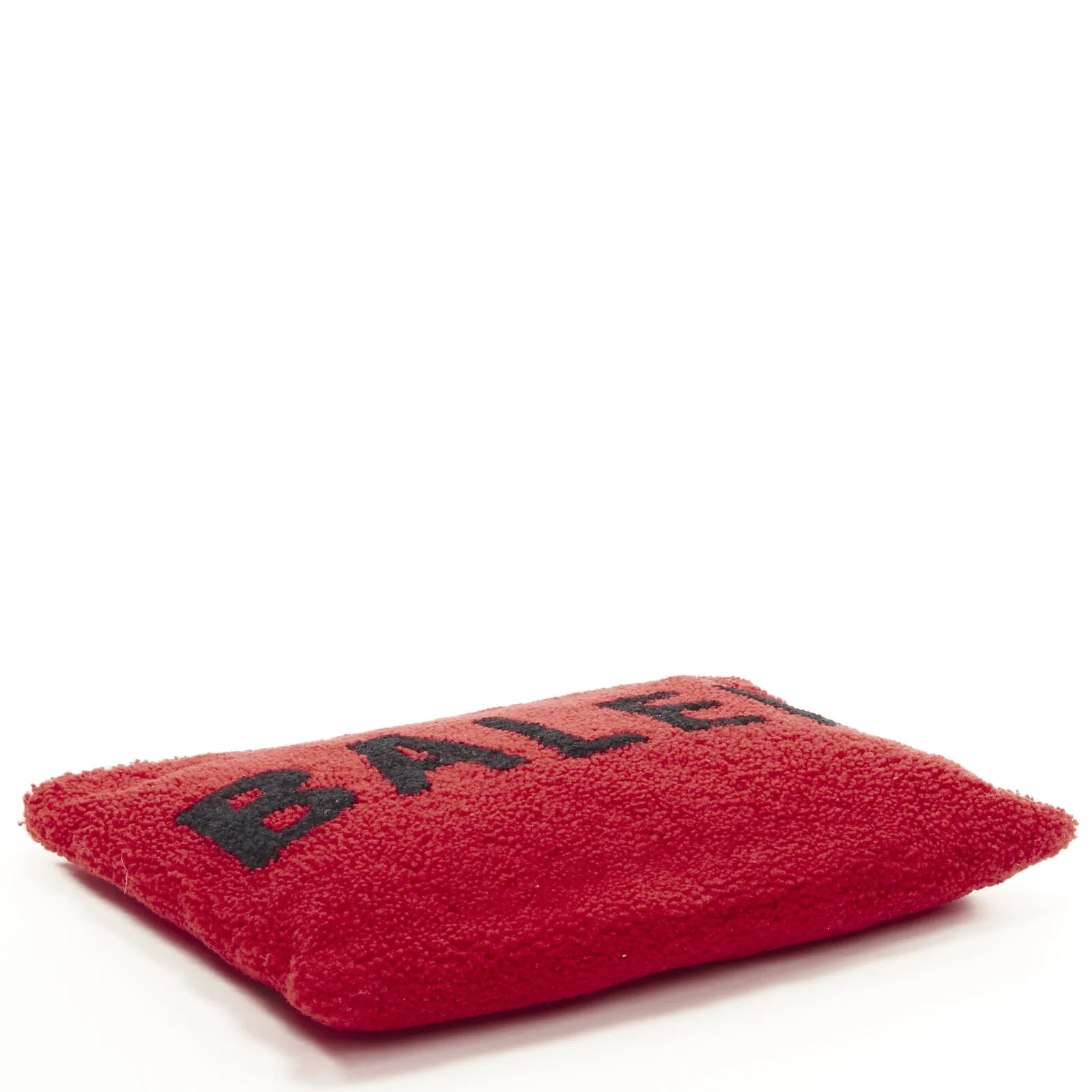 BALENCIAGA Demna logo red black dyed merino lamb shearling zip clutch bag
