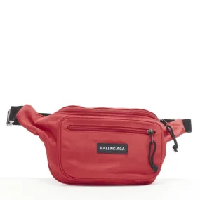 BALENCIAGA Explorer red nylon logo dual pocket waist belt pack crossbody bag