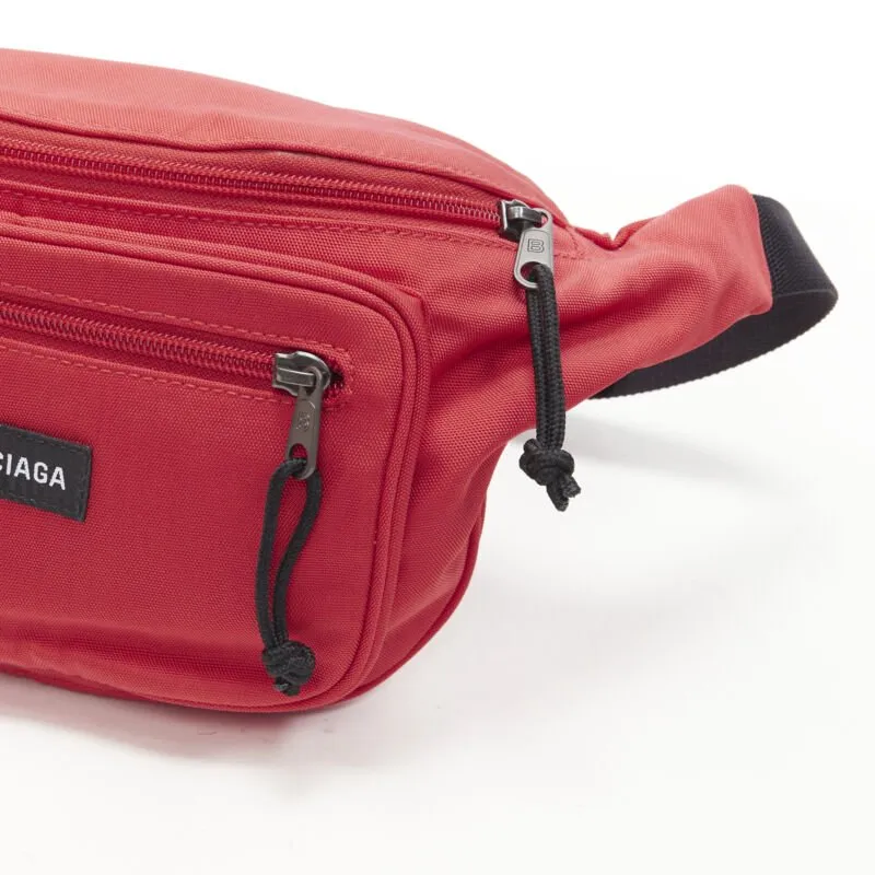 BALENCIAGA Explorer red nylon logo dual pocket waist belt pack crossbody bag