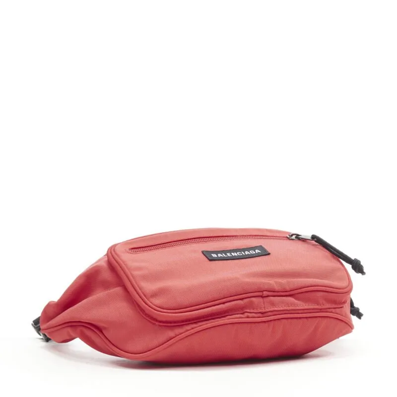 BALENCIAGA Explorer red nylon logo dual pocket waist belt pack crossbody bag