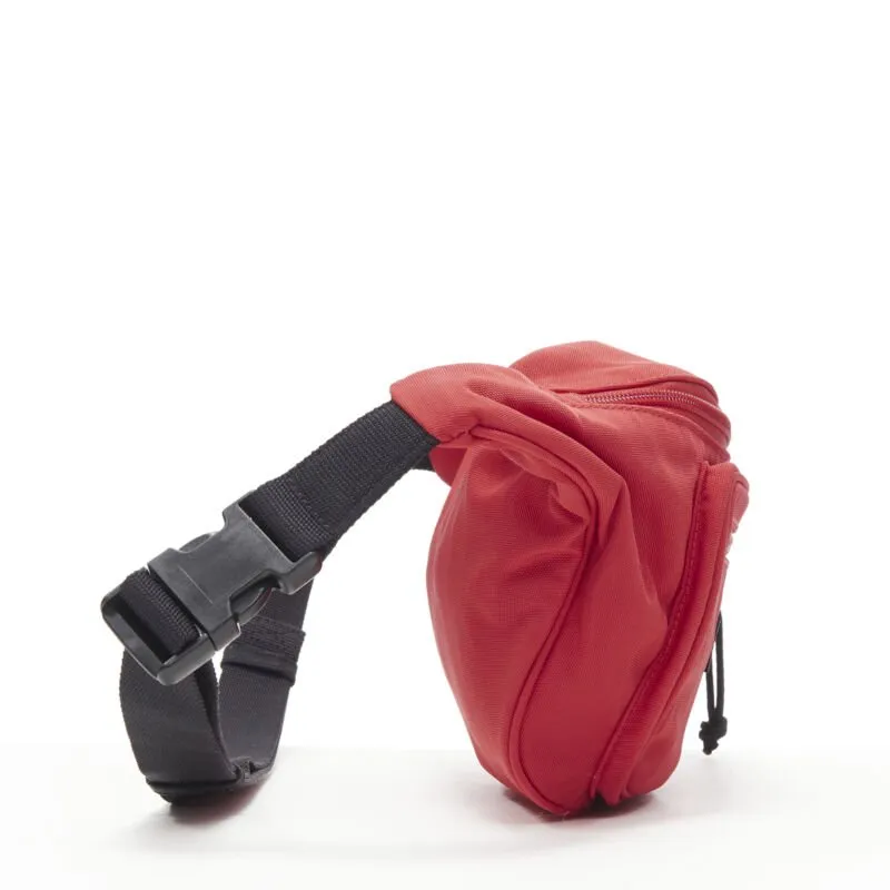 BALENCIAGA Explorer red nylon logo dual pocket waist belt pack crossbody bag