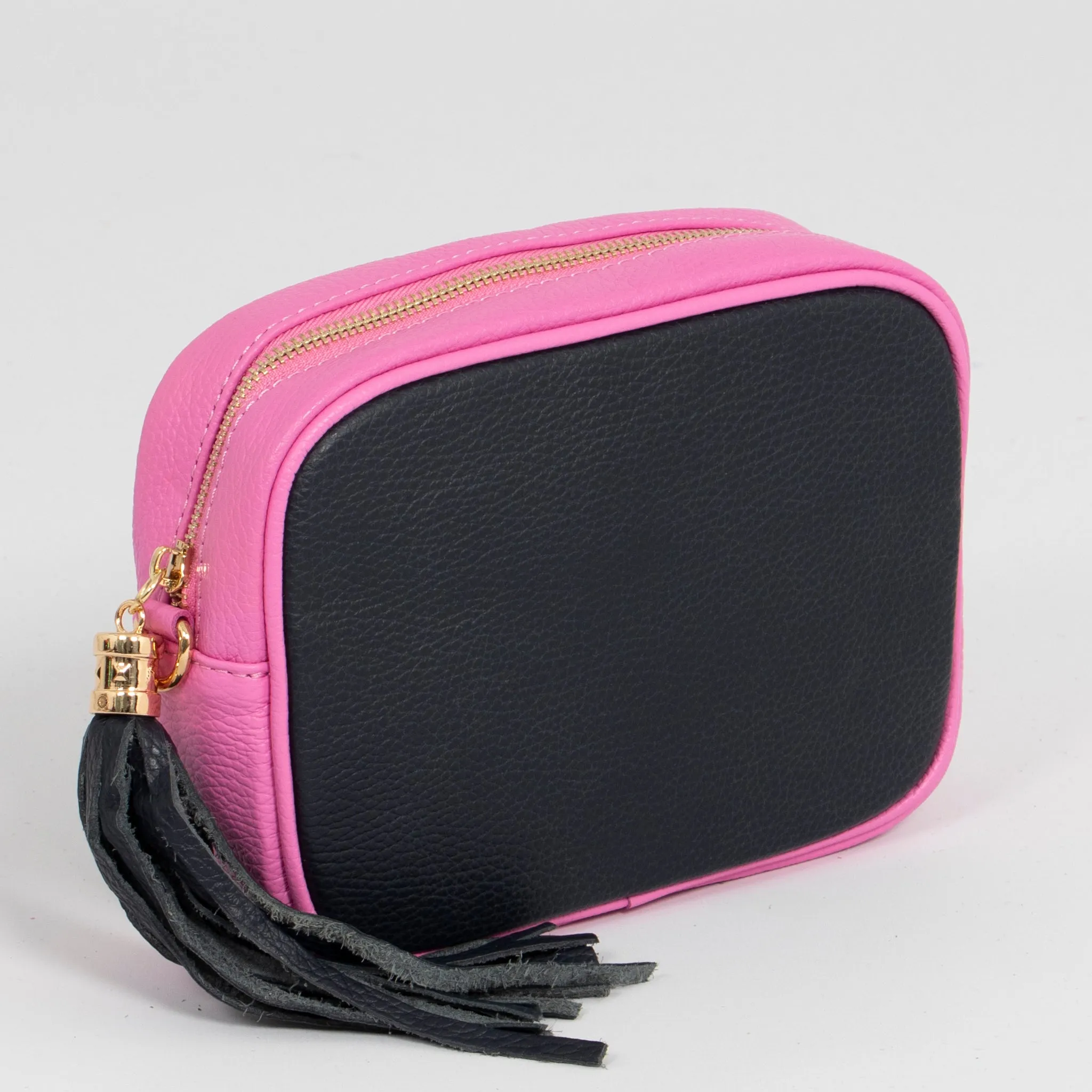 Beau - Italian Leather Crossbody Bag - Navy Blue/Hot Pink, Pebbled