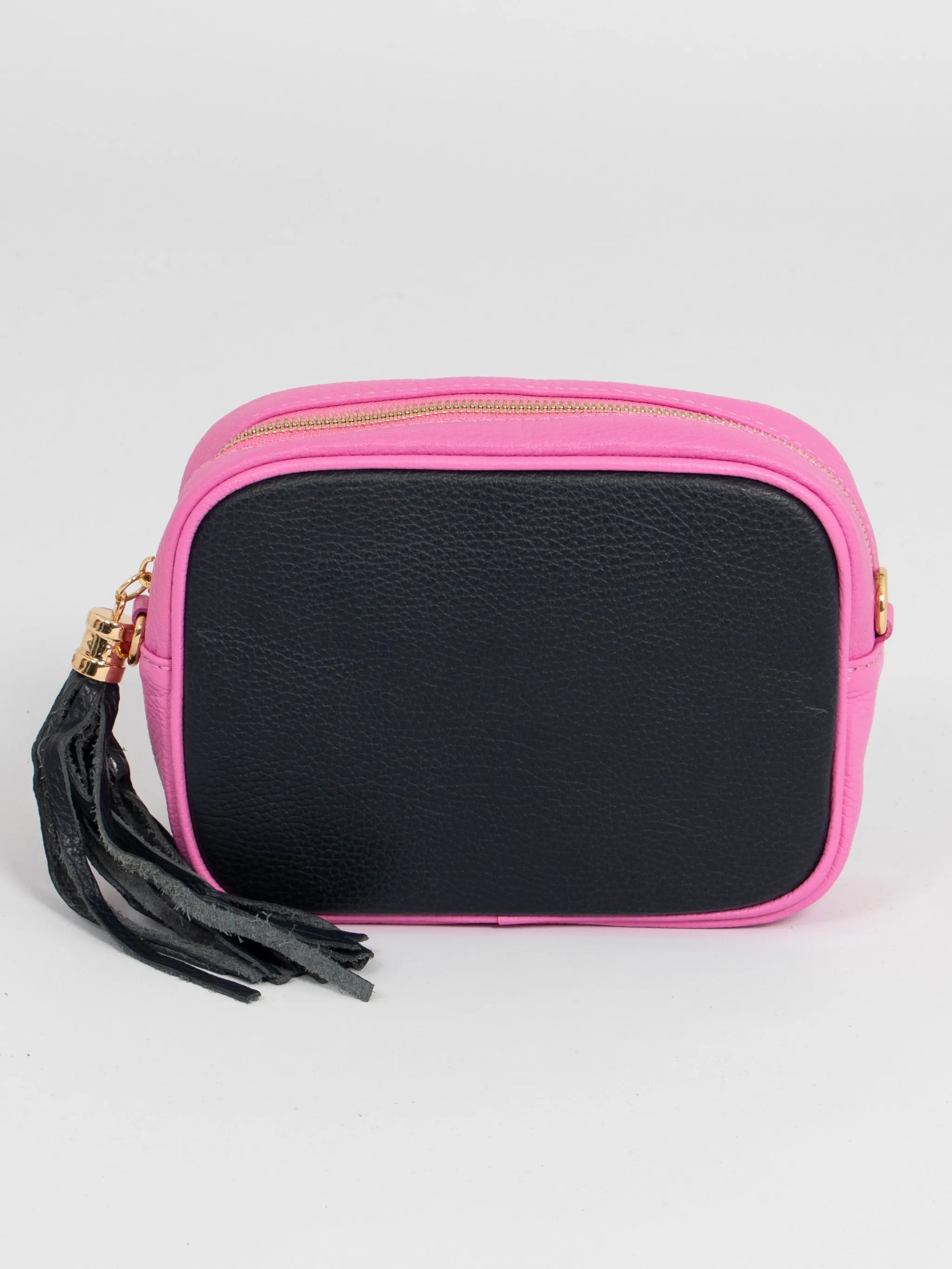 Beau - Italian Leather Crossbody Bag - Navy Blue/Hot Pink, Pebbled