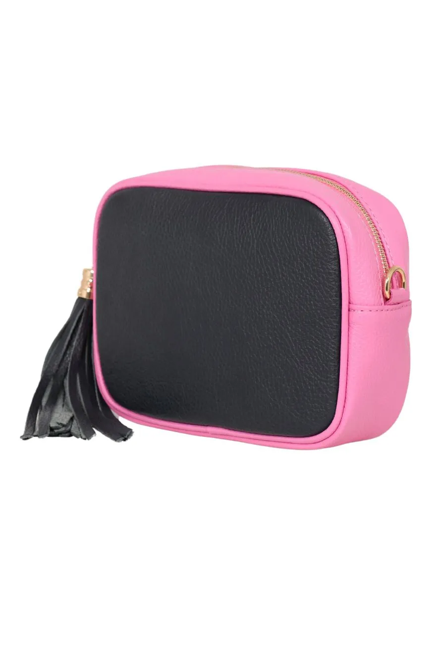 Beau - Italian Leather Crossbody Bag - Navy Blue/Hot Pink, Pebbled
