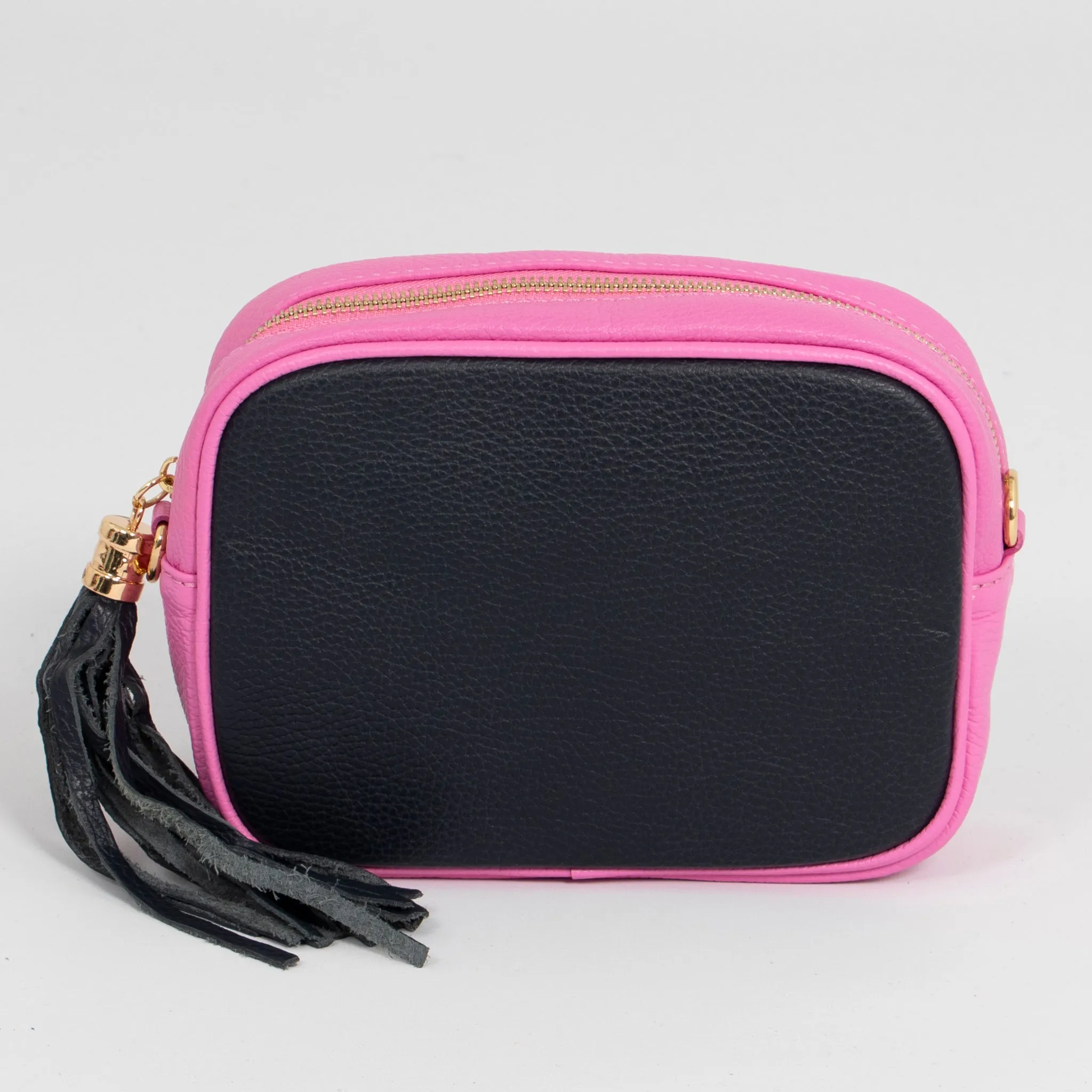 Beau - Italian Leather Crossbody Bag - Navy Blue/Hot Pink, Pebbled