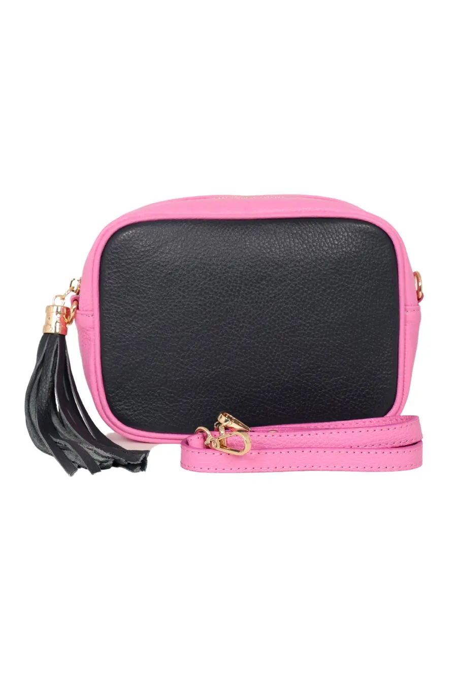 Beau - Italian Leather Crossbody Bag - Navy Blue/Hot Pink, Pebbled
