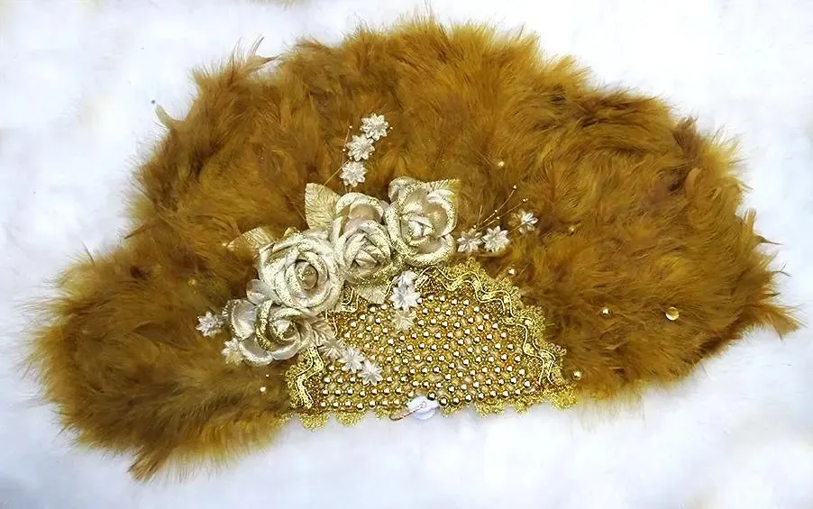 Beautiful Detailed Champagne Gold Hand fan wedding African Traditional engagement Handfan