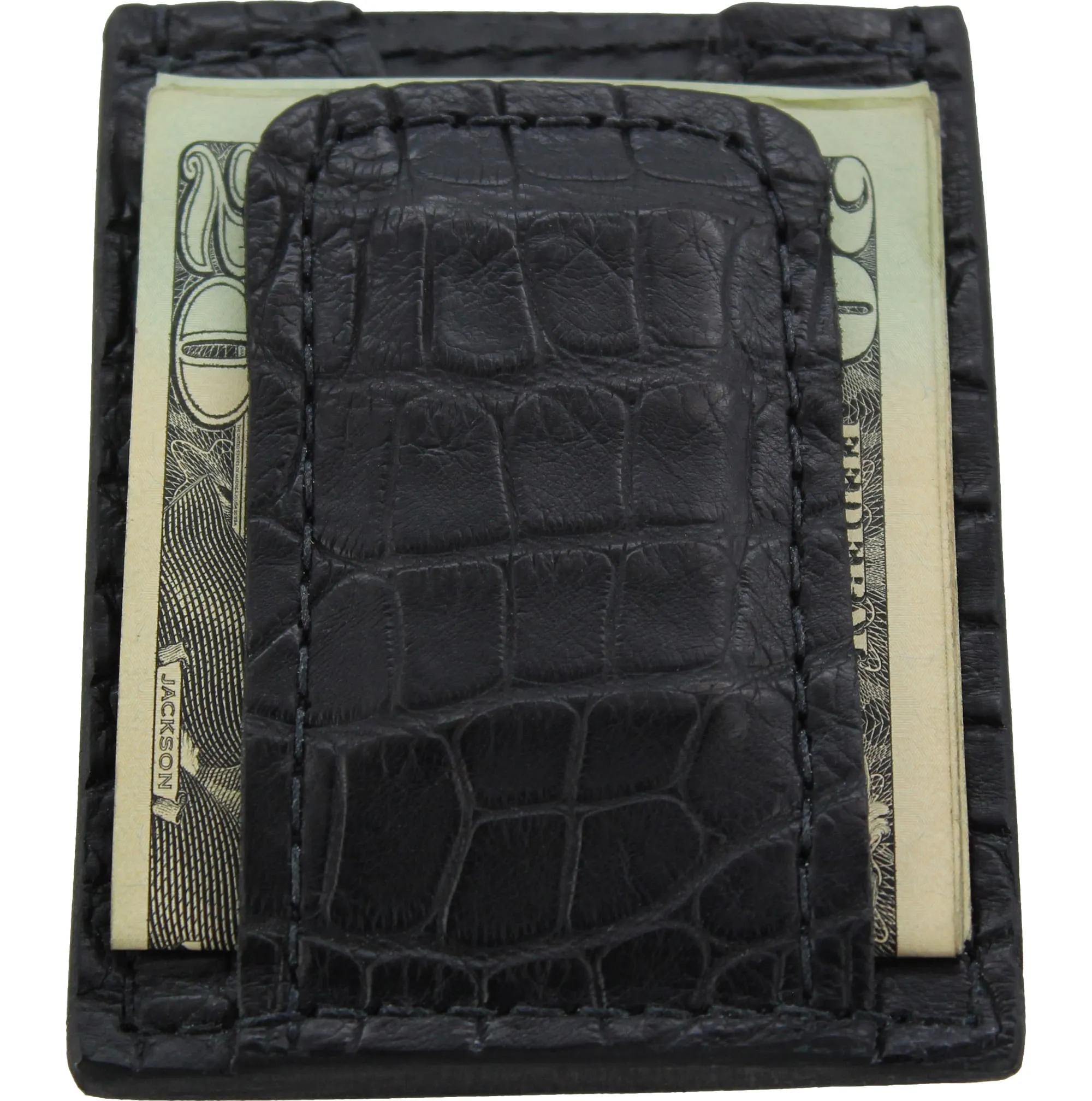 Black Alligator Money Clip Wallet With Credit Card Slots