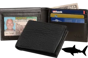 Black Shark Luxury Designer Exotic Bifold Wallet With Flip Up ID Window