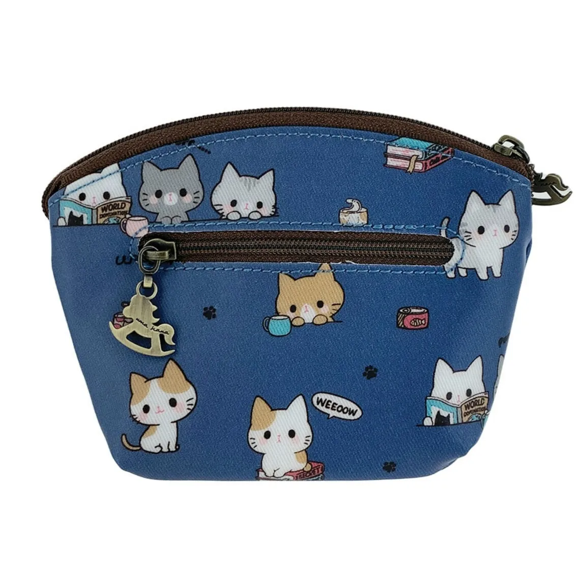 Blue Meow Cat Shell Keychain Coin Purse