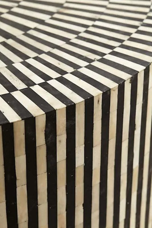 Bone Inlay Round Stripe Coffee Table Black