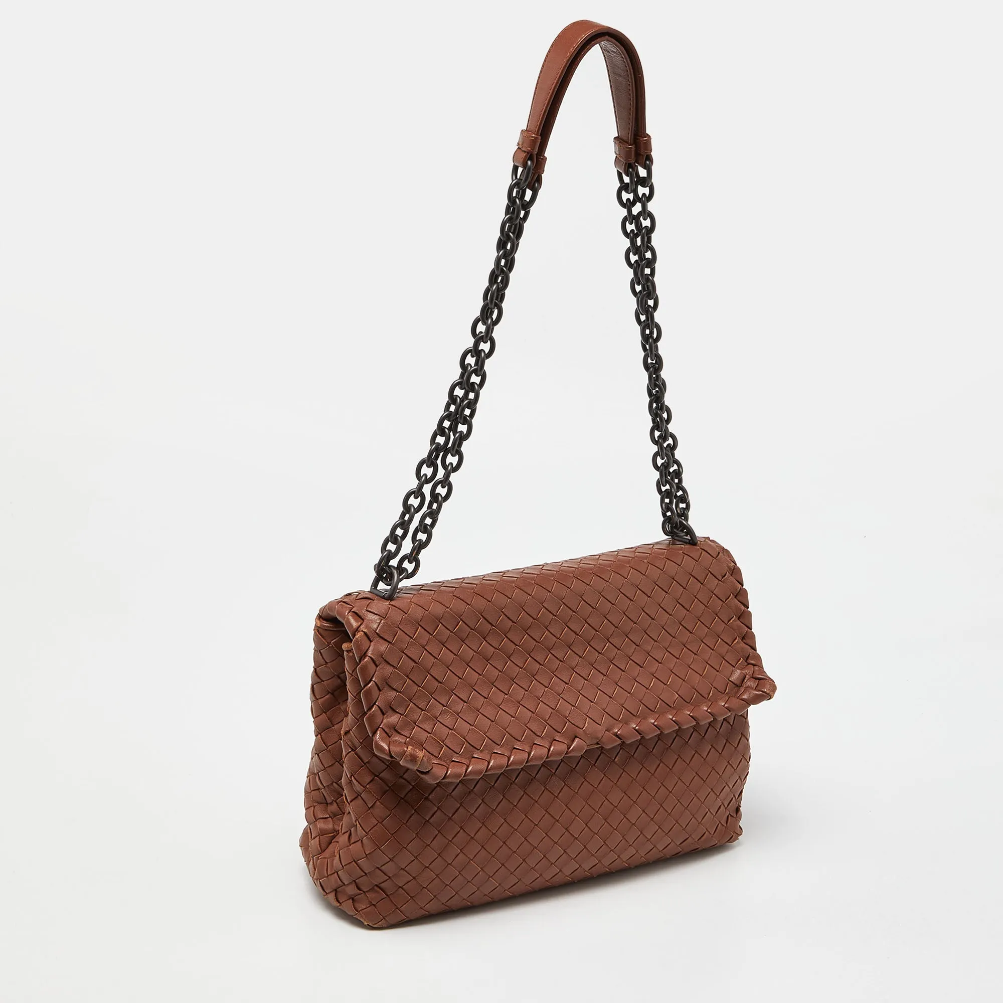 BOTTEGA VENETA Brown Intrecciato Leather Olimpia Shoulder Bag