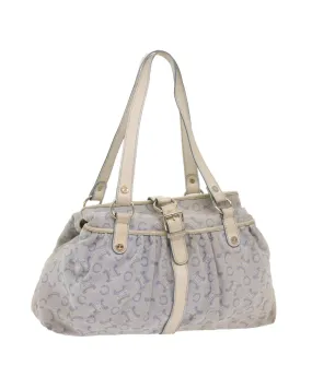 Canvas Shoulder Bag with Authentic Celine C Logo Design - Light Blue