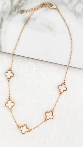Celeste Clover Short Necklace White/Gold