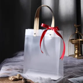 Clear Gift Bag with Handles Reusable White Frosted Plastic Bag for Gift