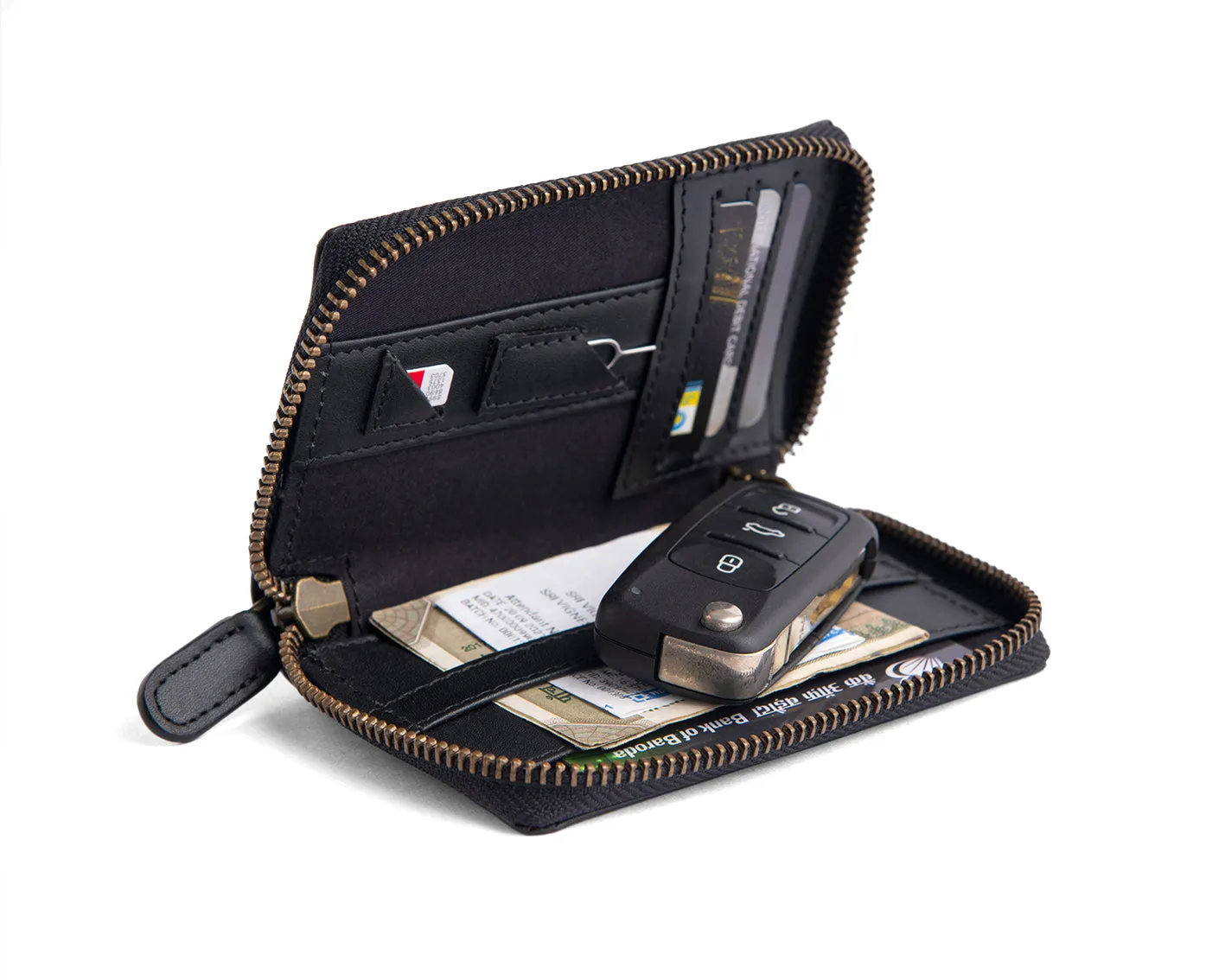 Compact Zipper Wallet - BLACK