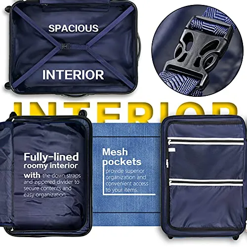 Coolife Luggage Expandable 3 Piece Sets PC ABS Spinner Suitcase-Caribbean Blue