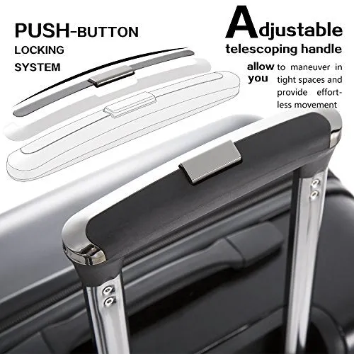 Coolife Luggage Expandable 3 Piece Sets PC ABS Spinner Suitcase-Caribbean Blue