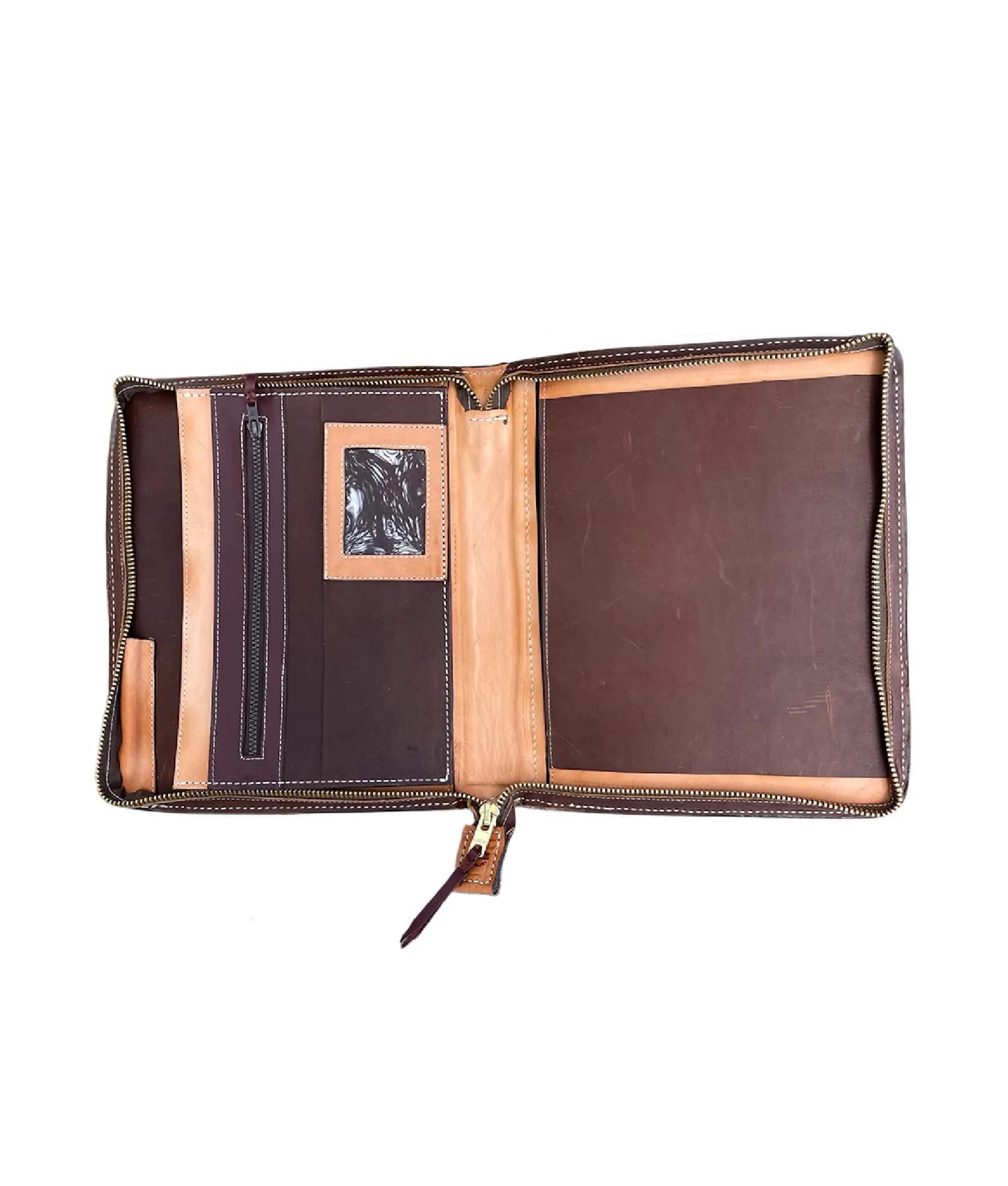 Cowboy Briefcase rough out golden leather flower seed #2 tooling with buckstitch