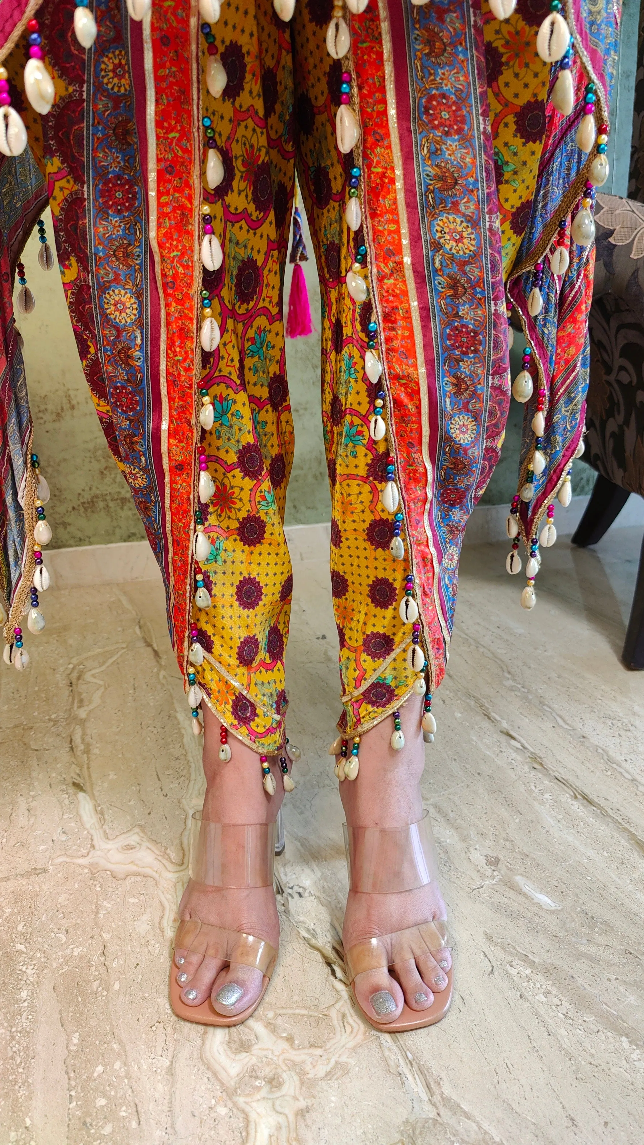 Crepe Shell Yellow Pink Kurta Dhoti Set