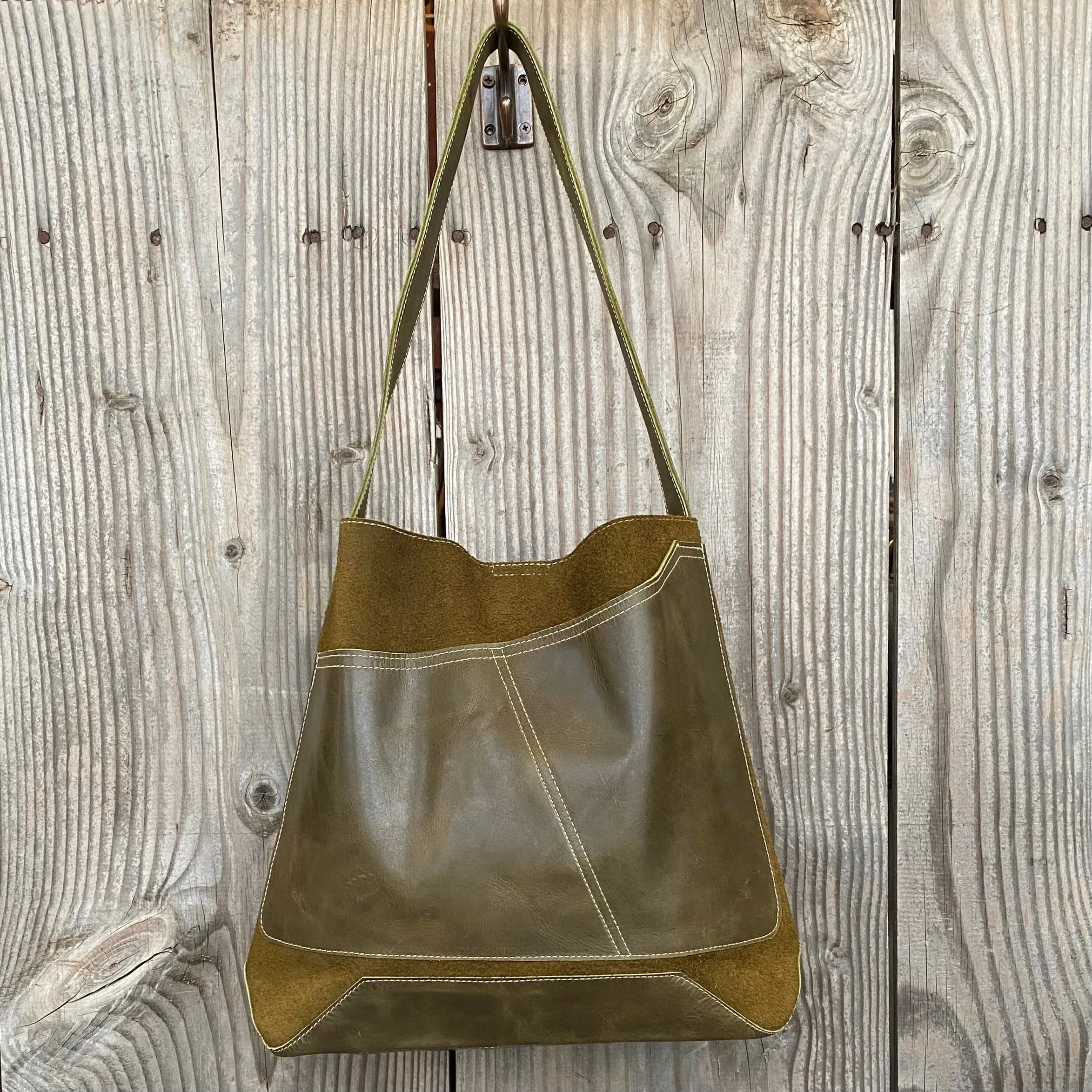Drink Bottle Pocket Suede & Leather Tote