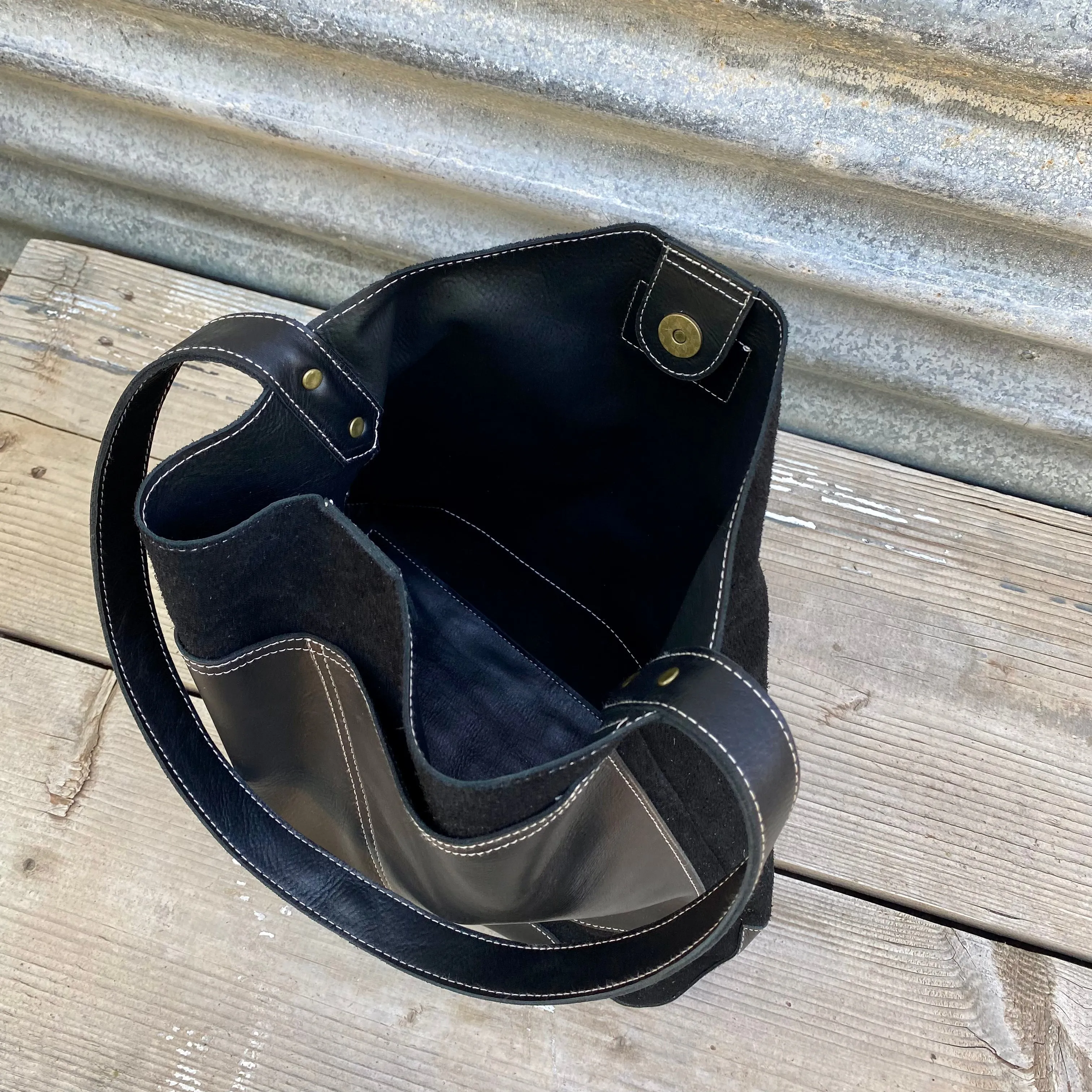 Drink Bottle Pocket Suede & Leather Tote