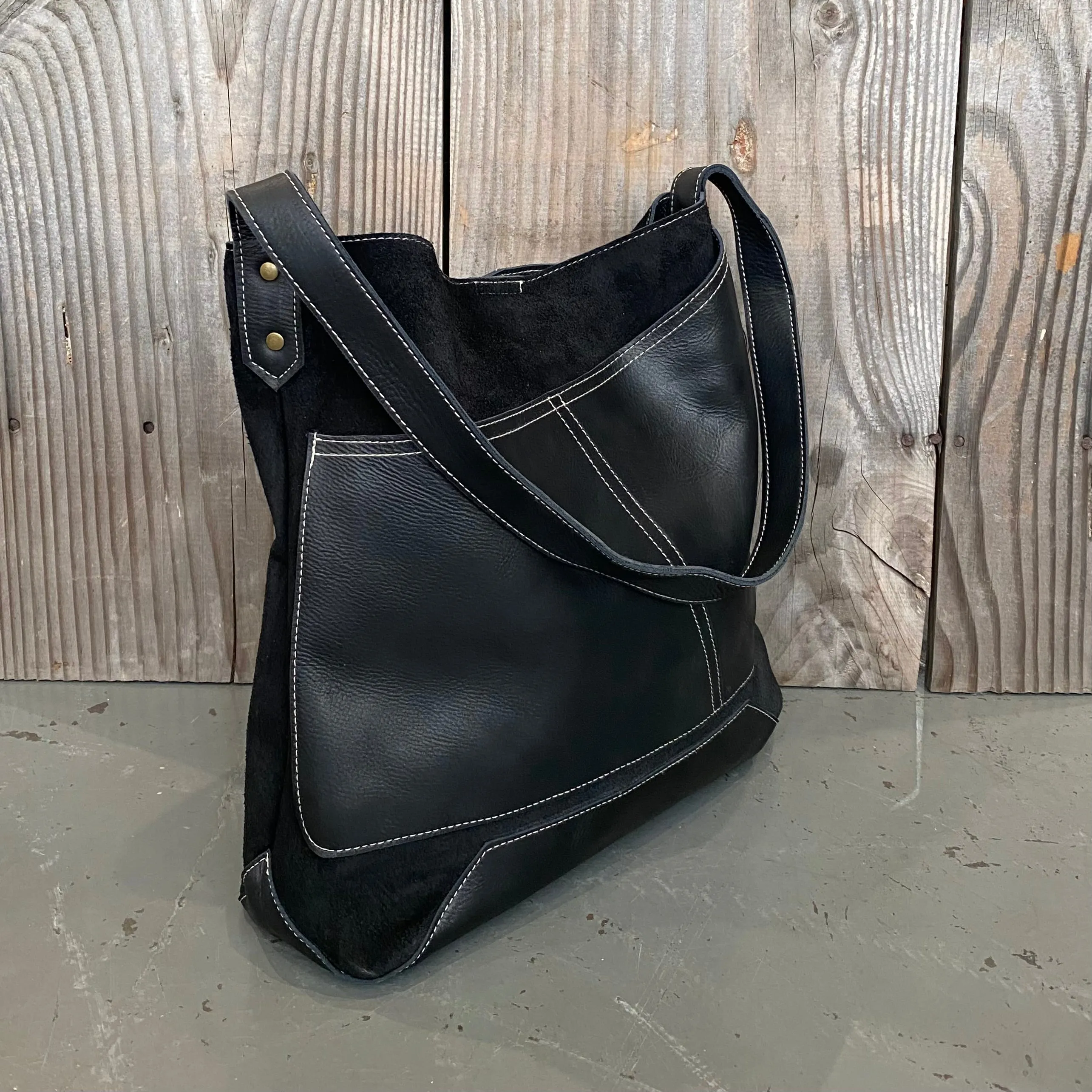 Drink Bottle Pocket Suede & Leather Tote
