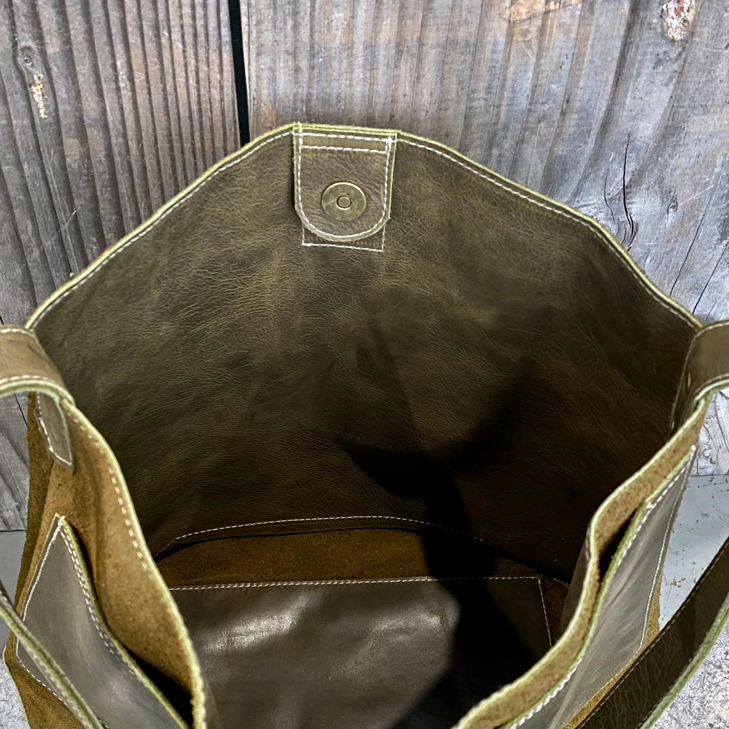 Drink Bottle Pocket Suede & Leather Tote