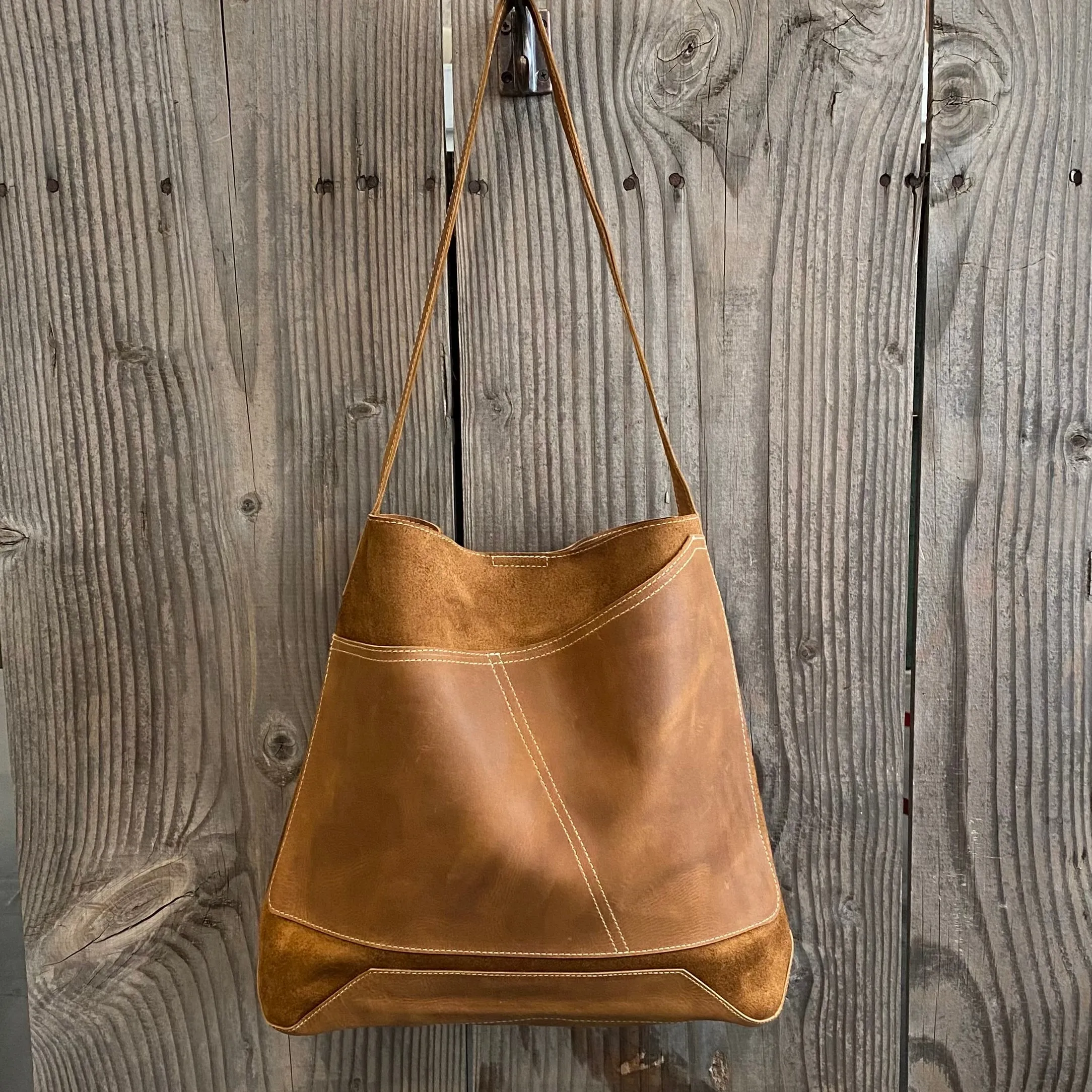 Drink Bottle Pocket Suede & Leather Tote