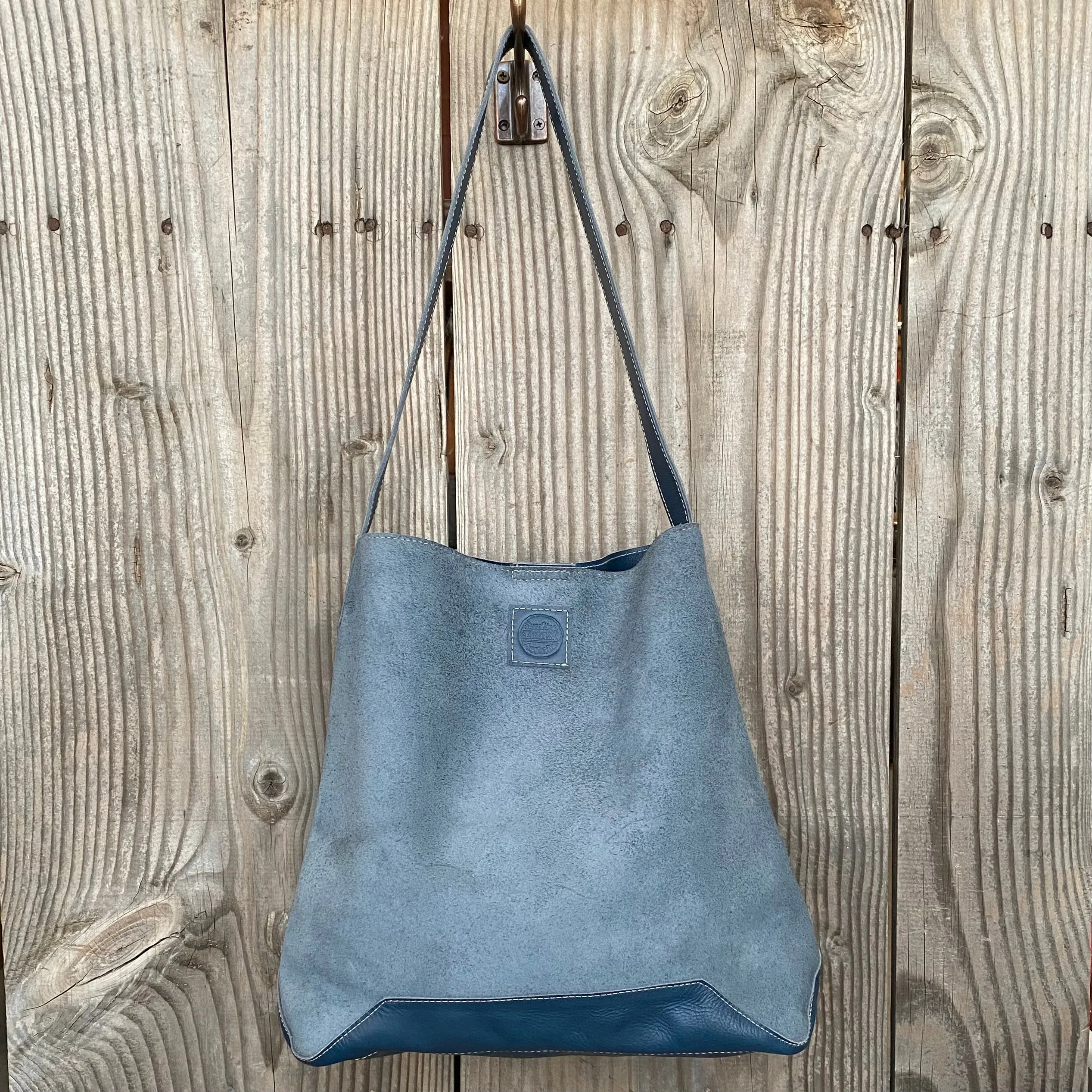 Drink Bottle Pocket Suede & Leather Tote