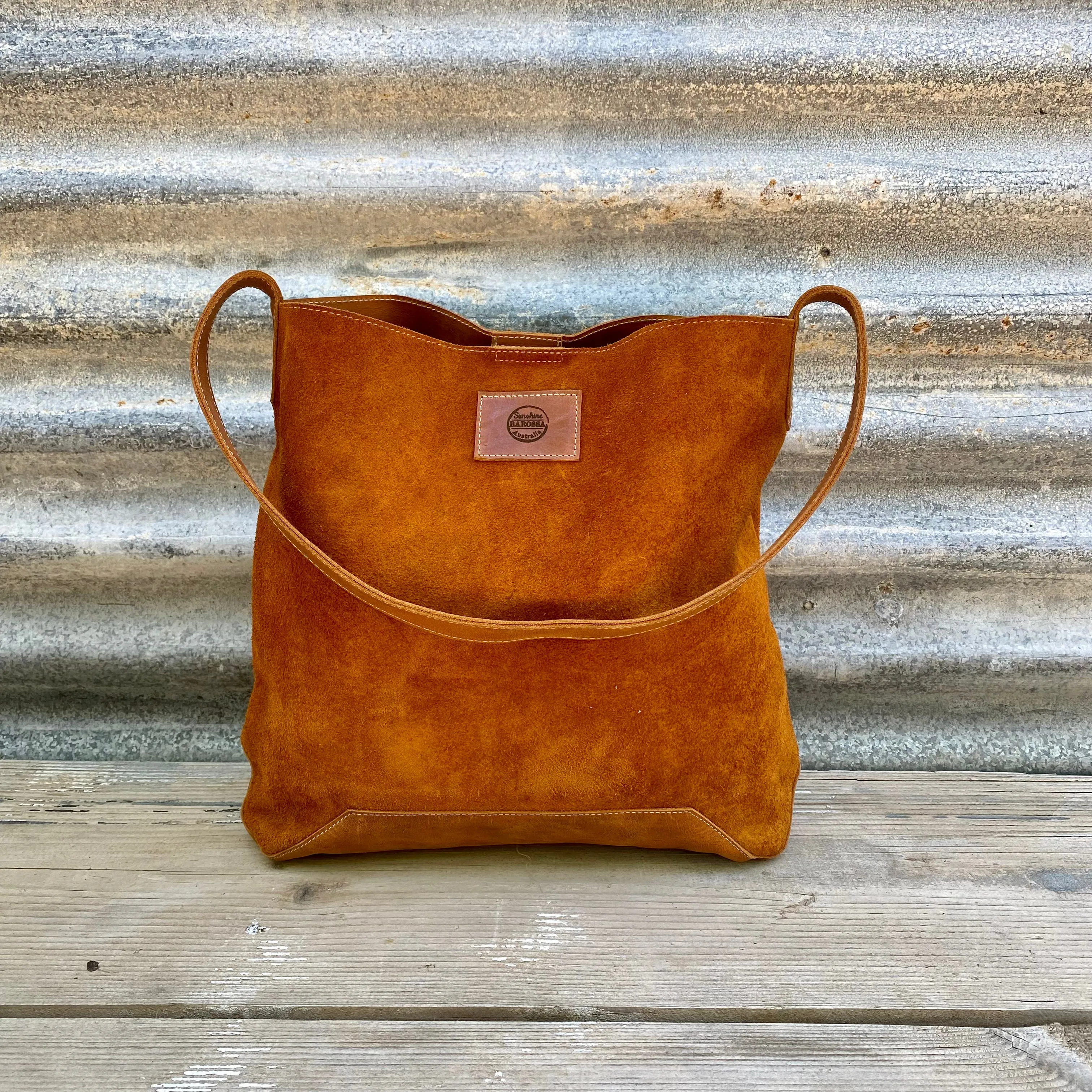 Drink Bottle Pocket Suede & Leather Tote