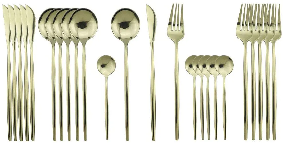 Flatware Set 24 Piece, Stainless Steel With Titanium Colorful Plated, Rainbow Color Cutlery Set Service For 6