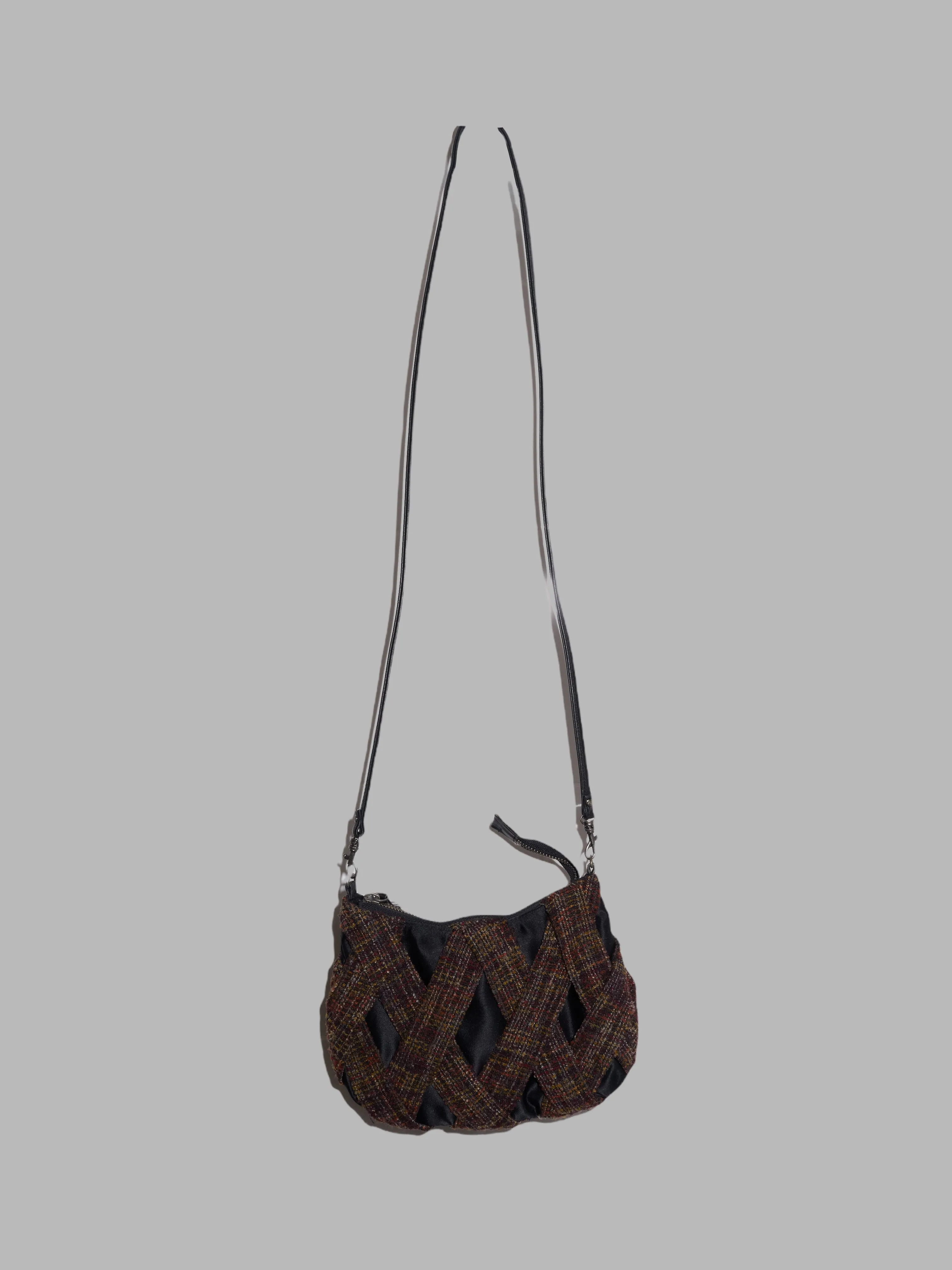 Jean Colonna small brown crosshatch fabric shoulder bag with visible lining