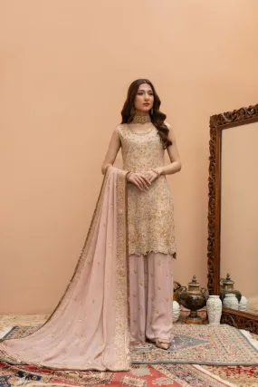Khayal by Shaista Hasan - Blushing Rose Ensemble - Raw Silk & Chiffon Dupatta - 3 Piece