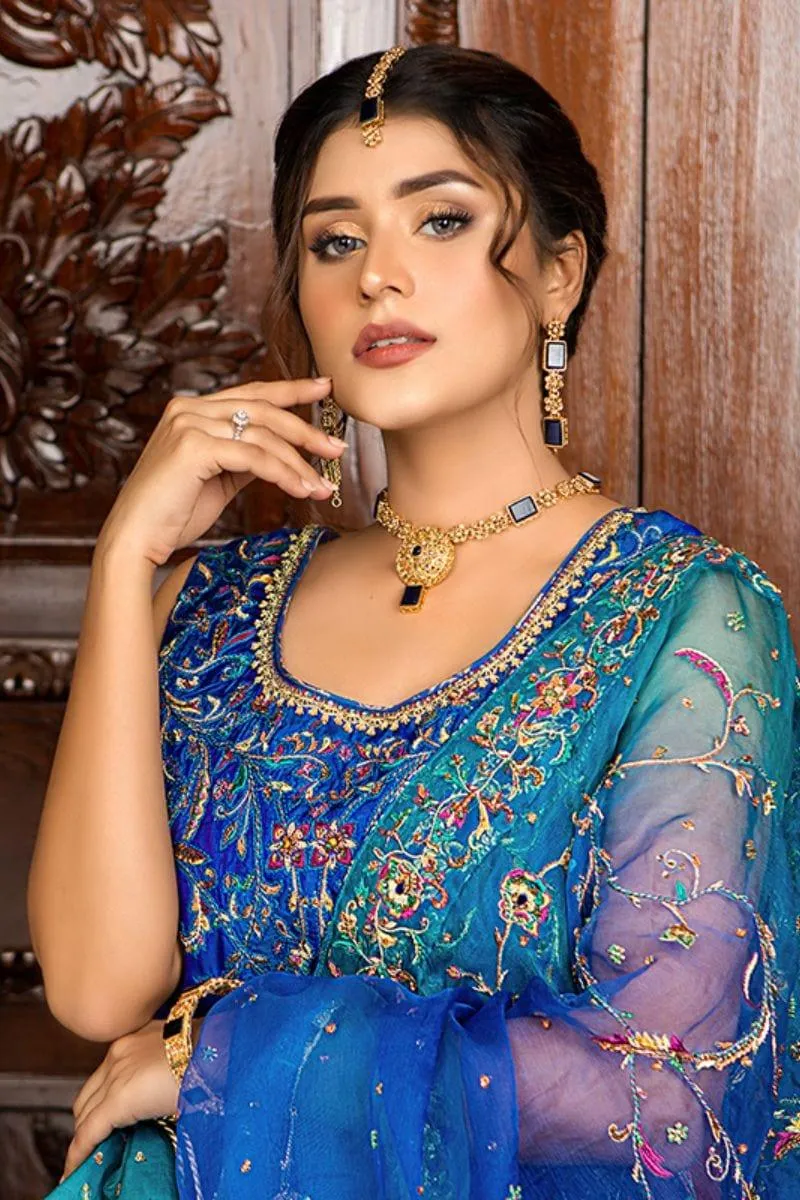Khayal BY SHAISTA HASSAN - Elecric Blue Lehanga with Organza Dupatta - 3 Piece
