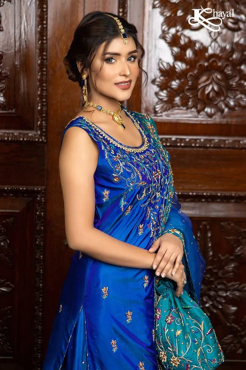 Khayal BY SHAISTA HASSAN - Elecric Blue Lehanga with Organza Dupatta - 3 Piece
