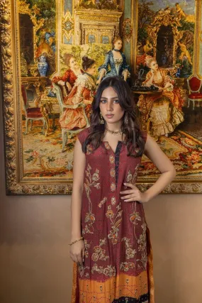 Khayal BY SHAISTA HASSAN - Maroon and black pure silk chunri and Izaar with chunri dupatta - 3 Piece