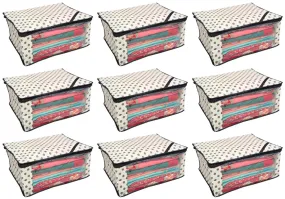 Kuber Industries Polka Dots Designer 9 Piece Non woven Saree Cover Set, Ivory (NWSC0207)