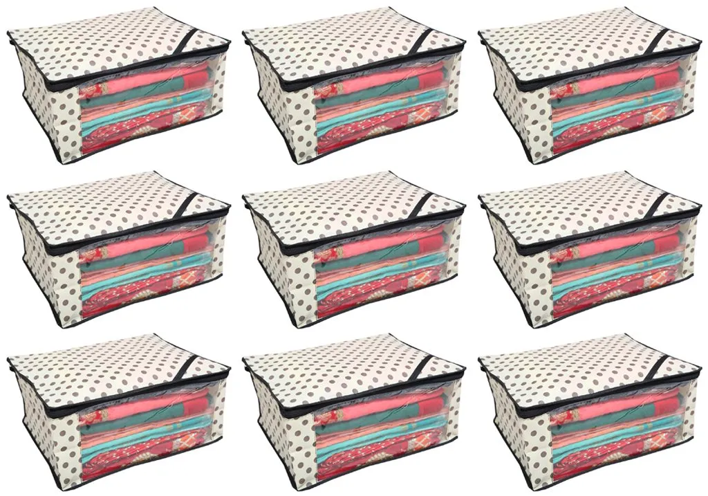 Kuber Industries Polka Dots Designer 9 Piece Non woven Saree Cover Set, Ivory (NWSC0207)