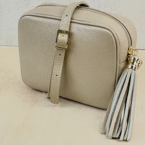 Leather Crossbody Camera Bag - Light Taupe