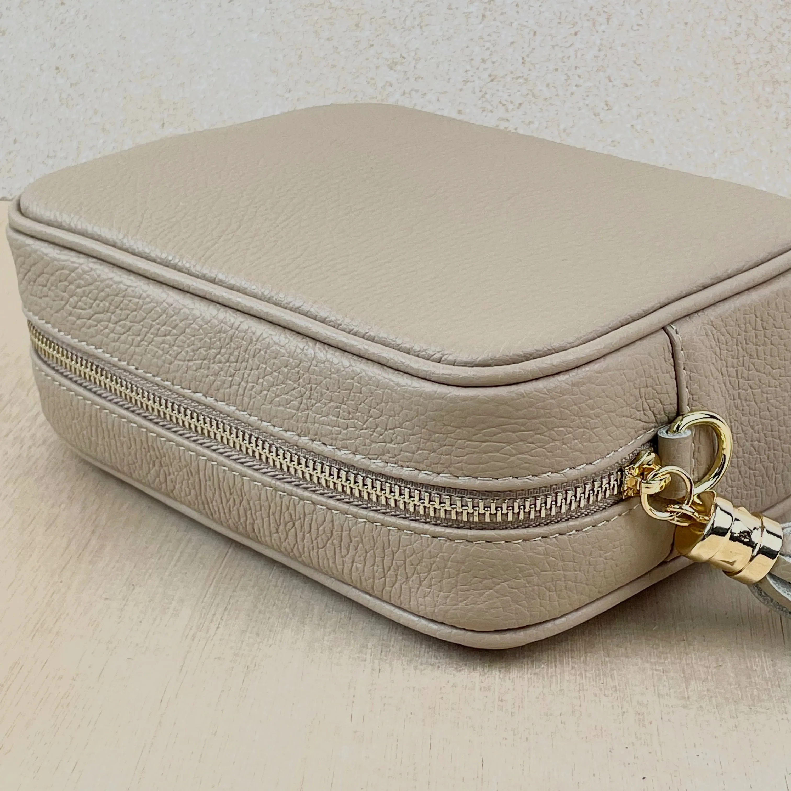 Leather Crossbody Camera Bag - Light Taupe