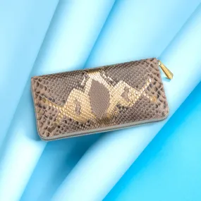 Leather Ladies ANTORINI Couture Leather Purse, Genuine Snake Skin, Brown/Gold